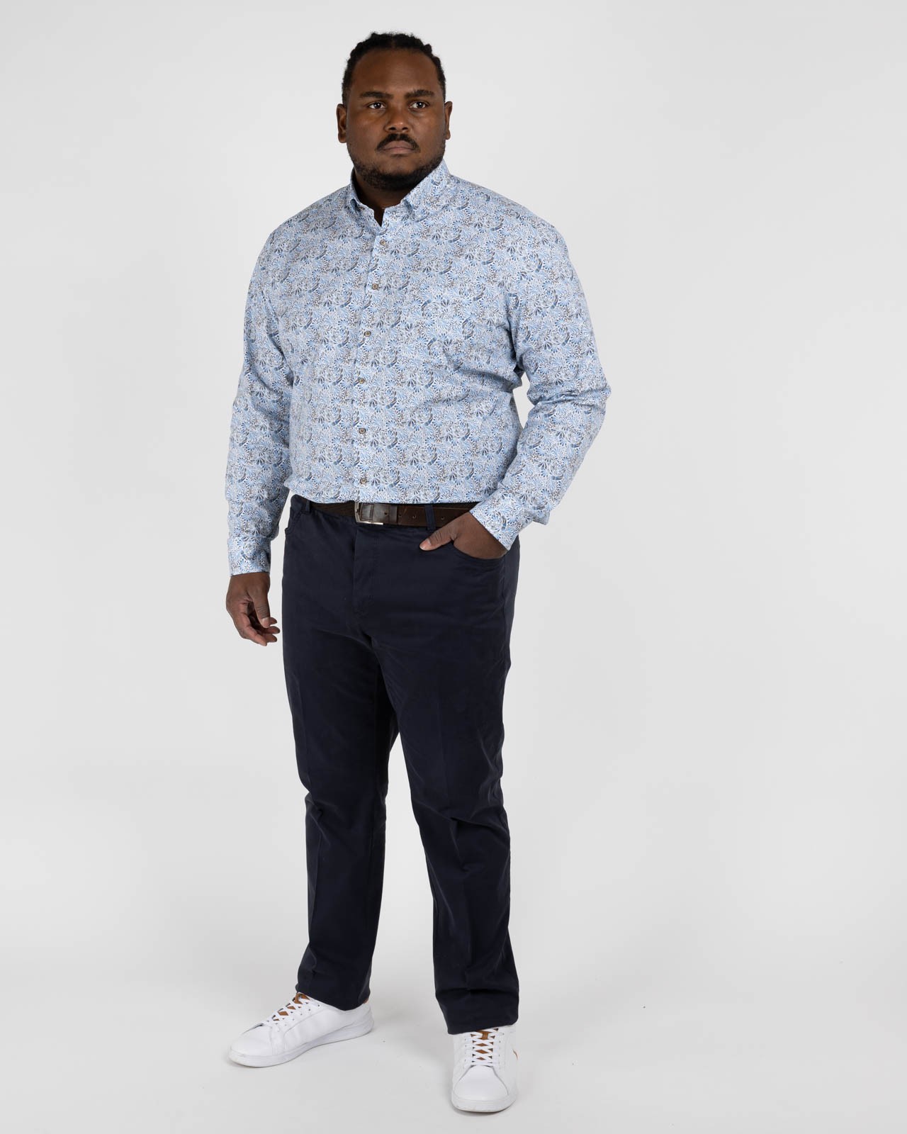 Chemise popeline à fleurs grande taille bleu facile à repasser