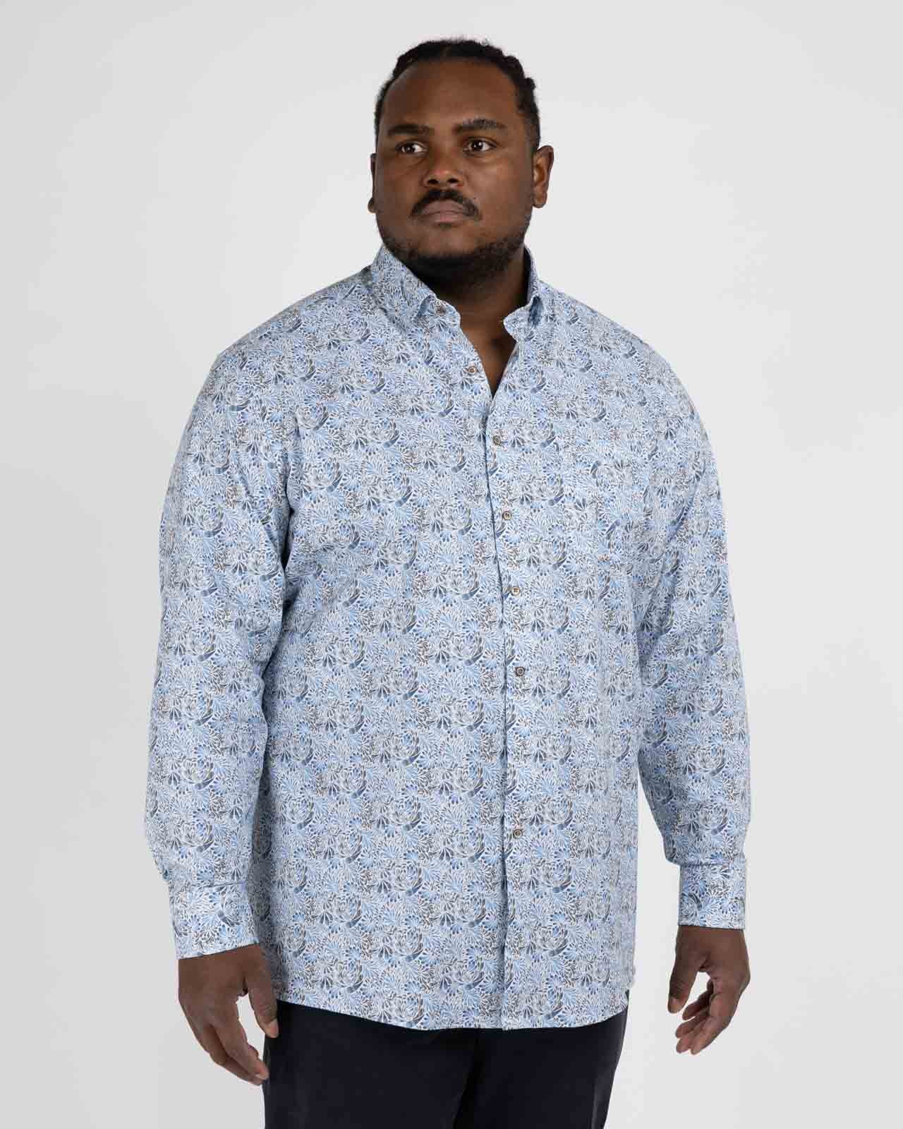 Chemise popeline à fleurs grande taille bleu facile à repasser