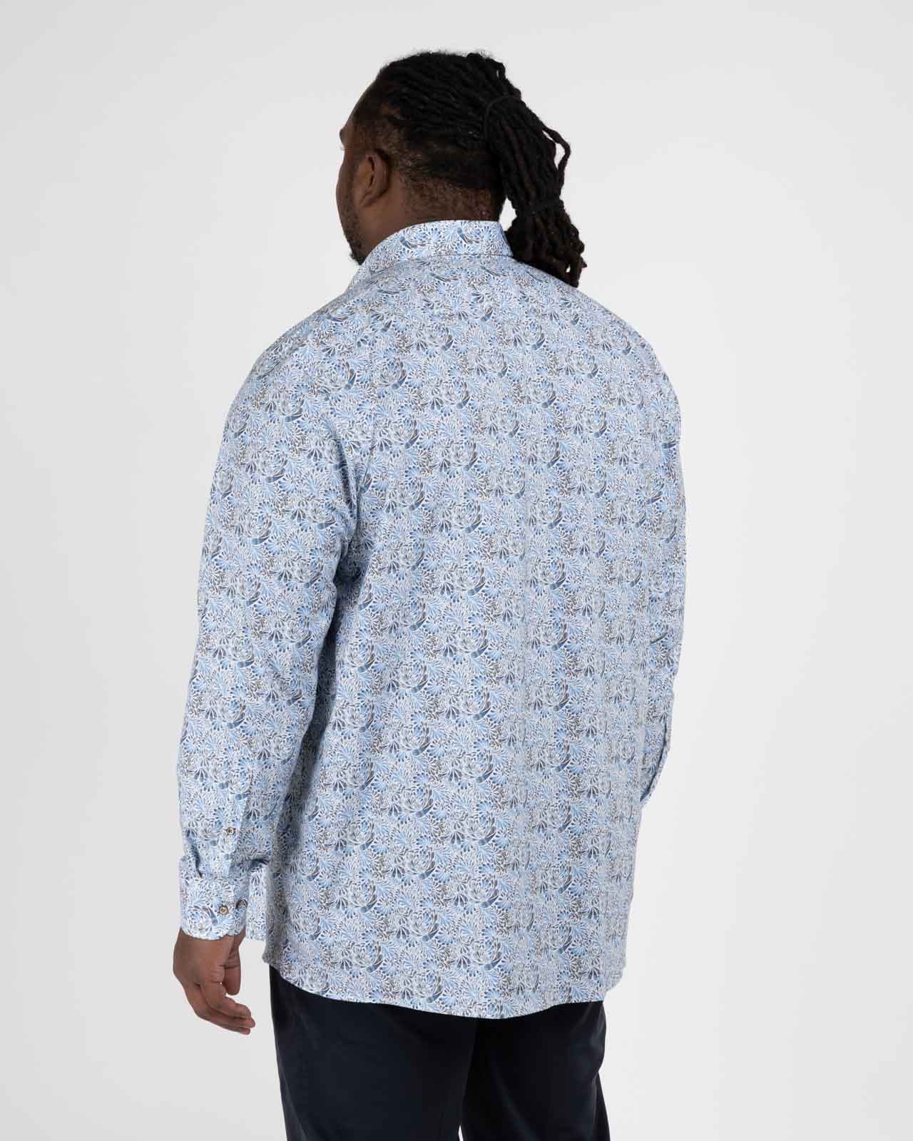 Chemise popeline à fleurs grande taille bleu facile à repasser