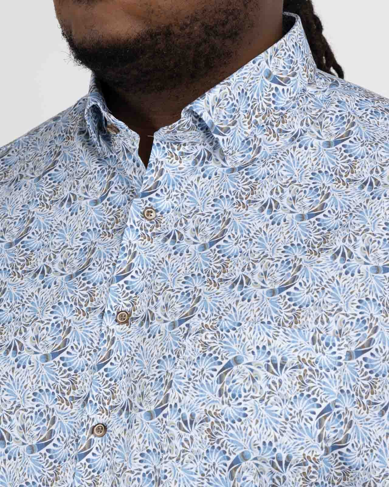 Chemise popeline à fleurs grande taille bleu facile à repasser