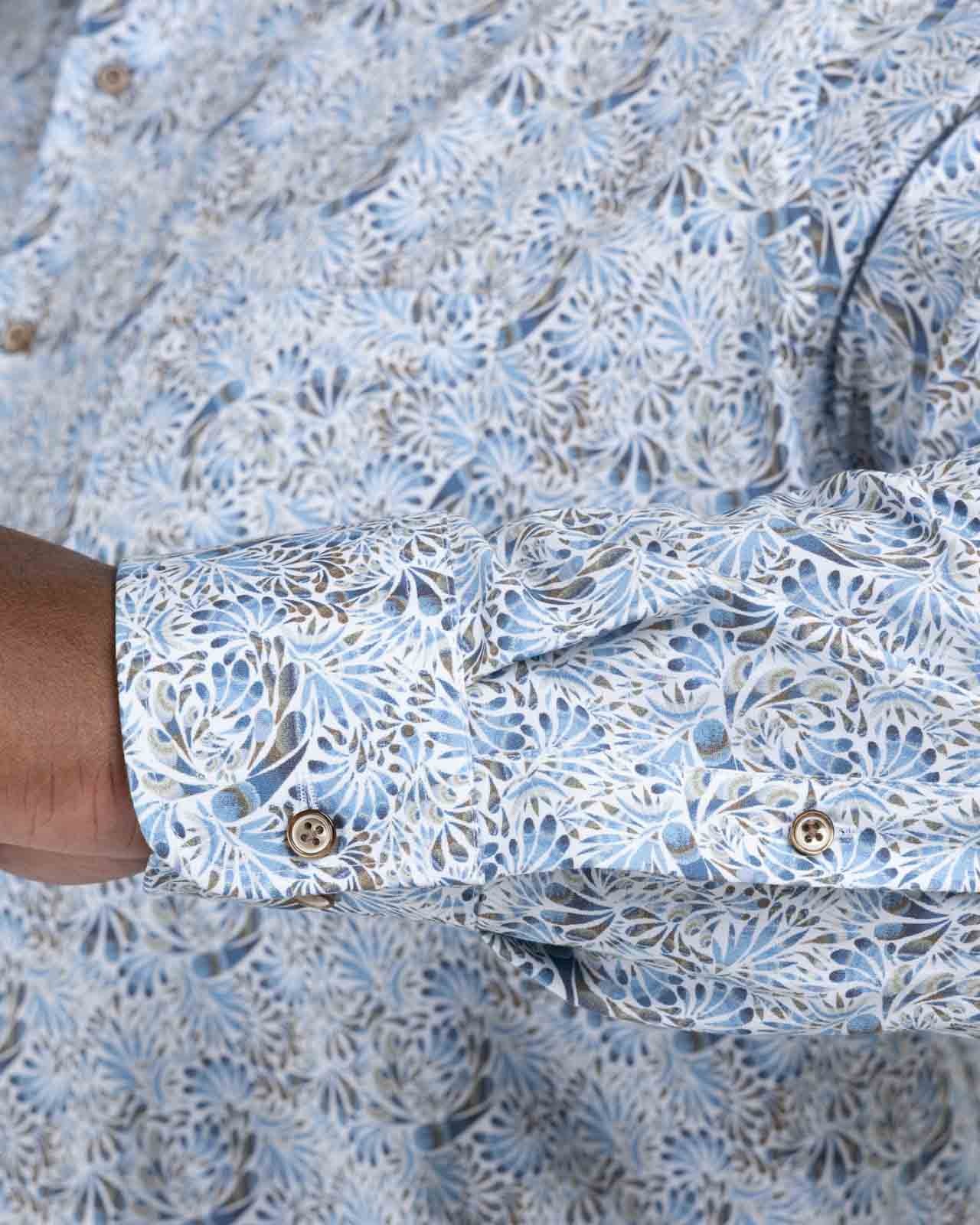 Chemise popeline à fleurs grande taille bleu facile à repasser