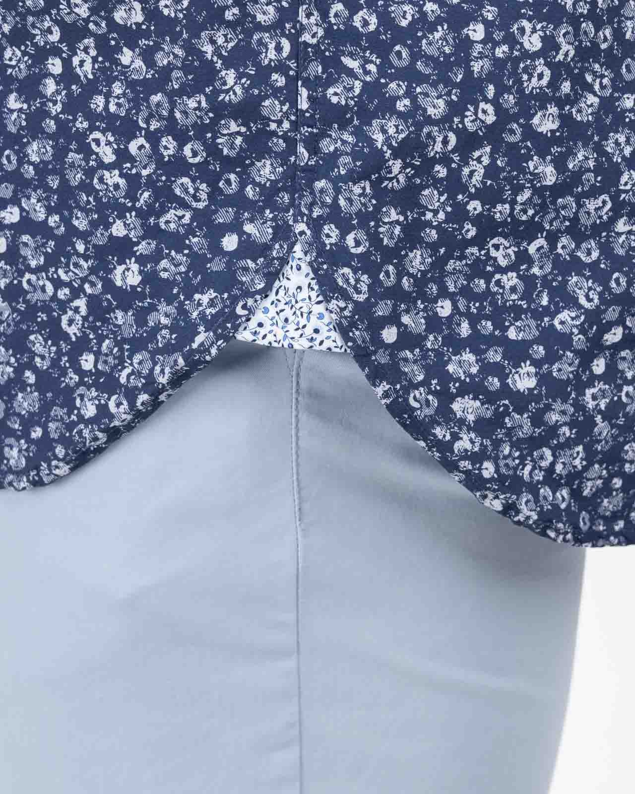 Chemisette popeline fleurie grande taille bleu marine