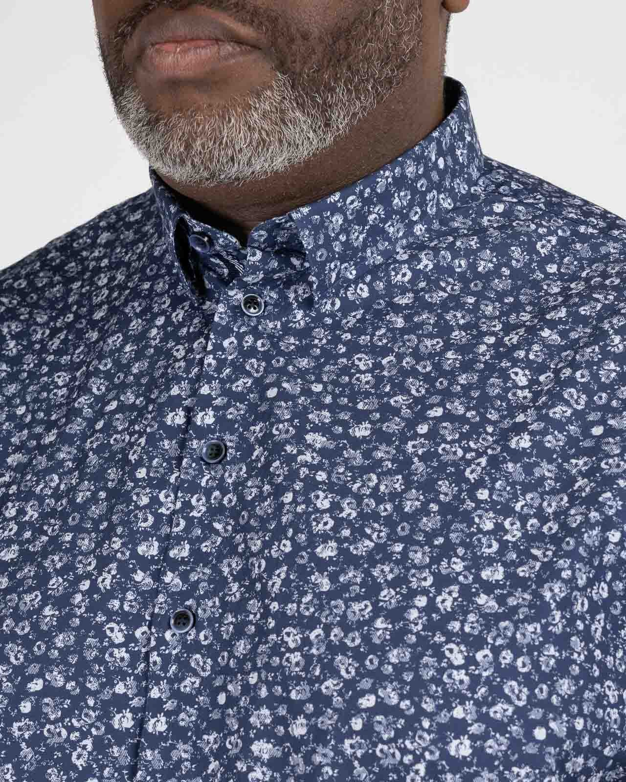 Chemisette popeline fleurie grande taille bleu marine