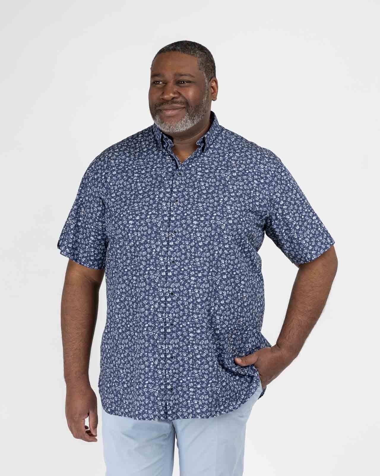 Chemisette popeline fleurie grande taille bleu marine