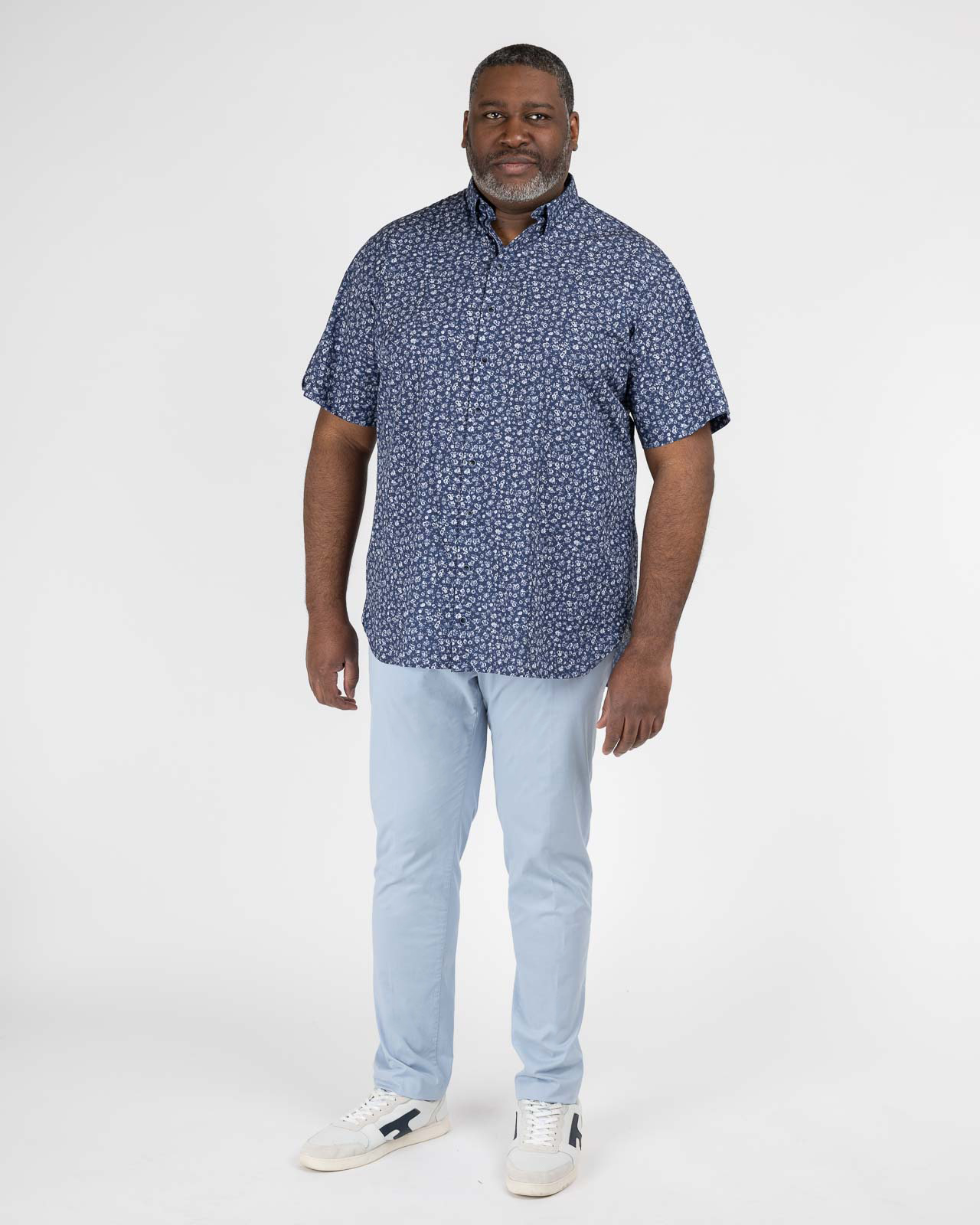 Chemisette popeline fleurie grande taille bleu marine