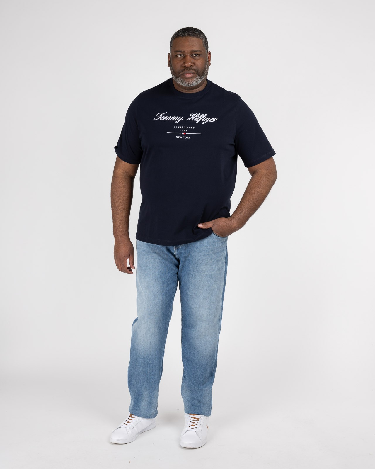 T-shirt col rond grande taille bleu marine