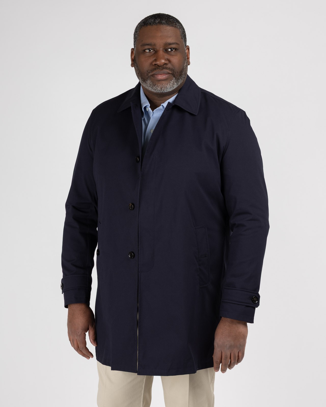 Imperméable long grande taille bleu marine