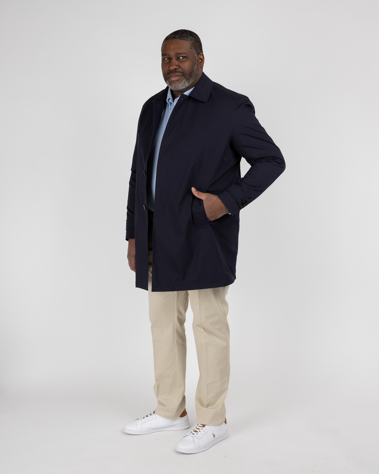 Imperméable long grande taille bleu marine