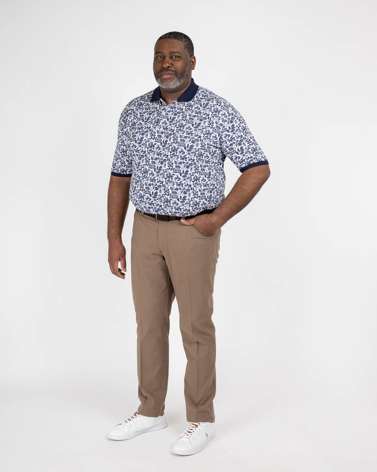 Polo piqué fleuri grande taille bleu indigo