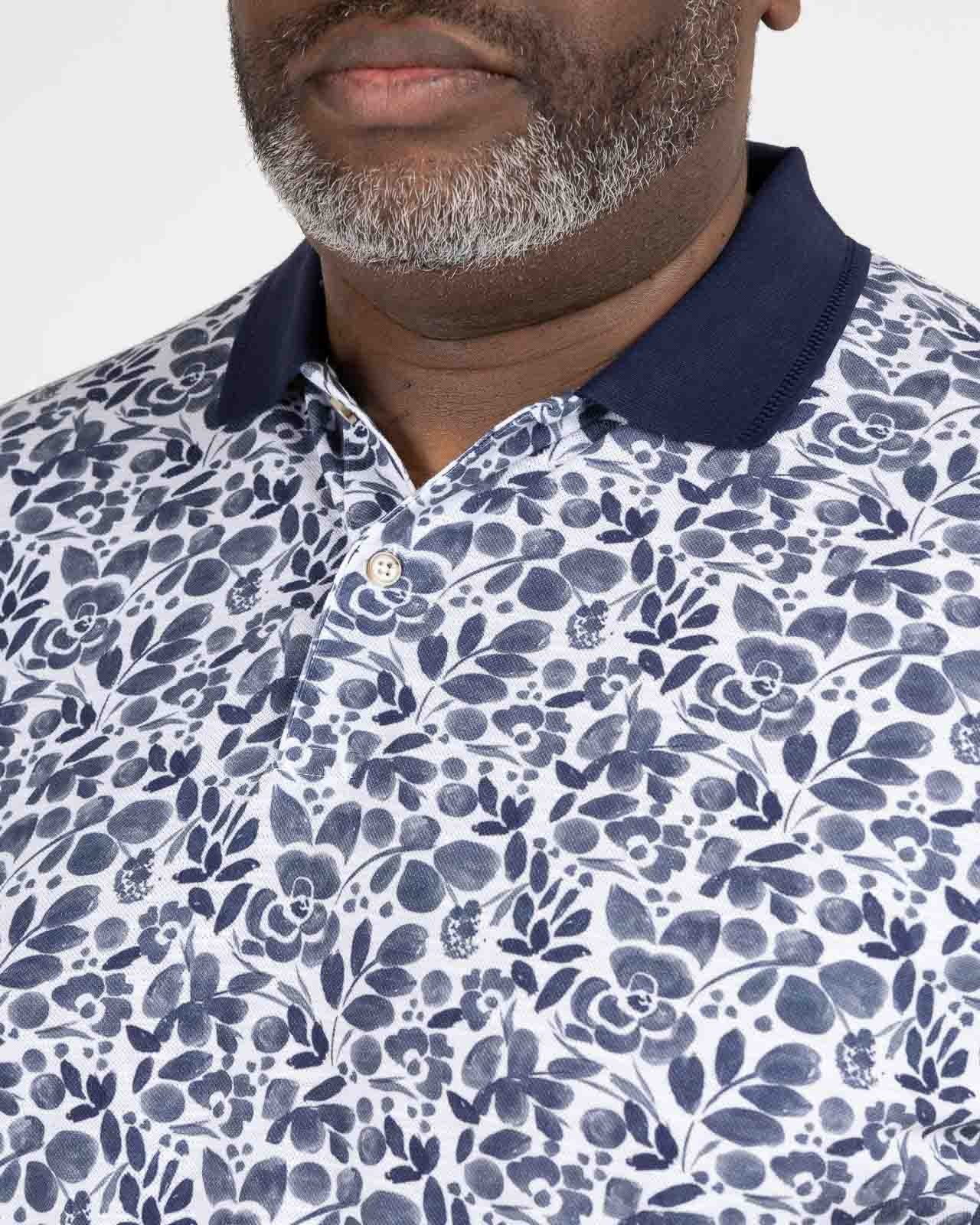 Polo piqué fleuri grande taille bleu indigo