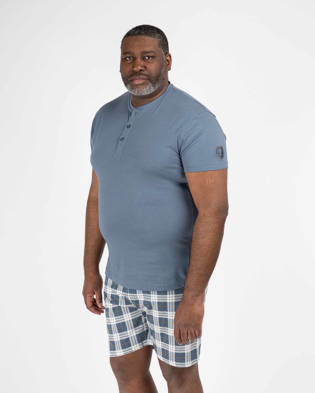 Pyjama short à carreaux grande taille bleu