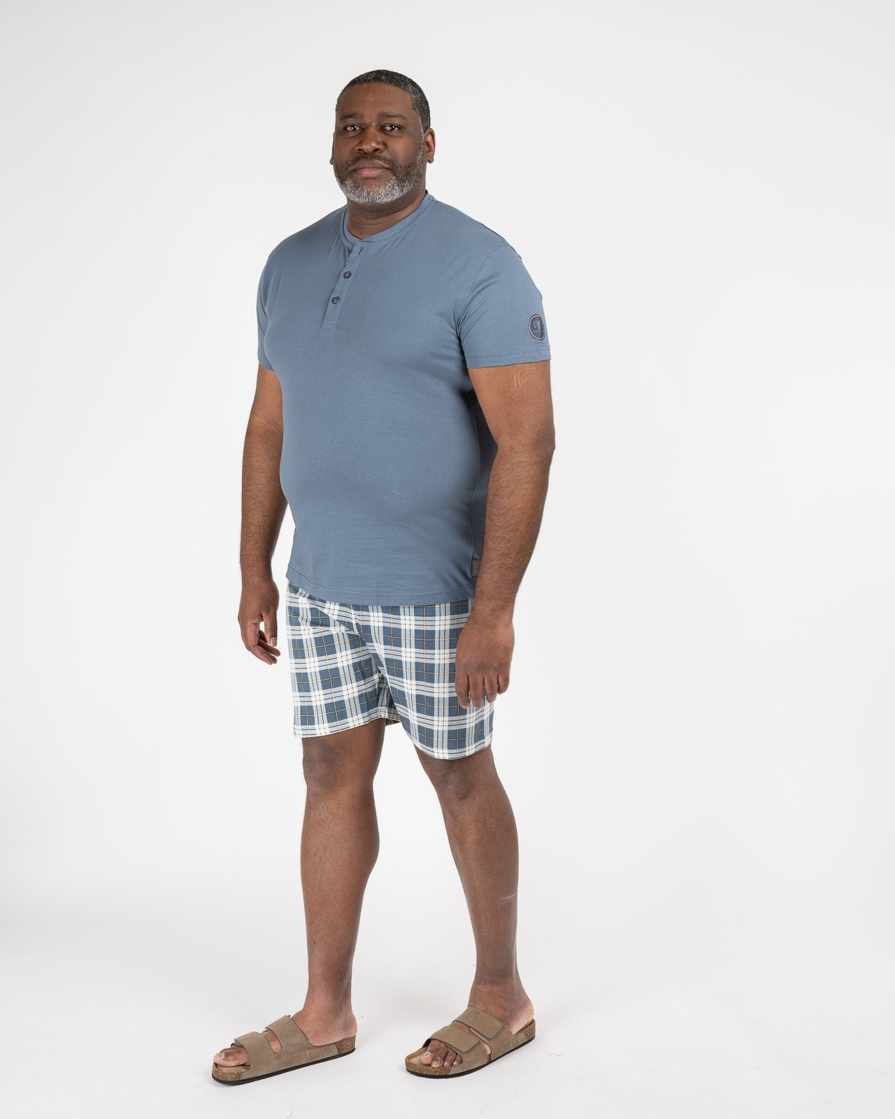 Pyjama short à carreaux grande taille bleu