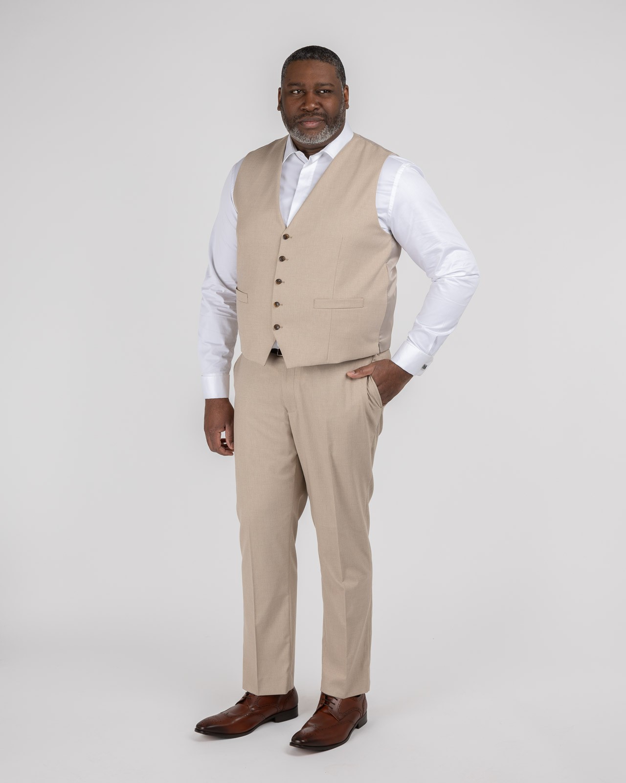 Gilet de costume flammé grande taille beige