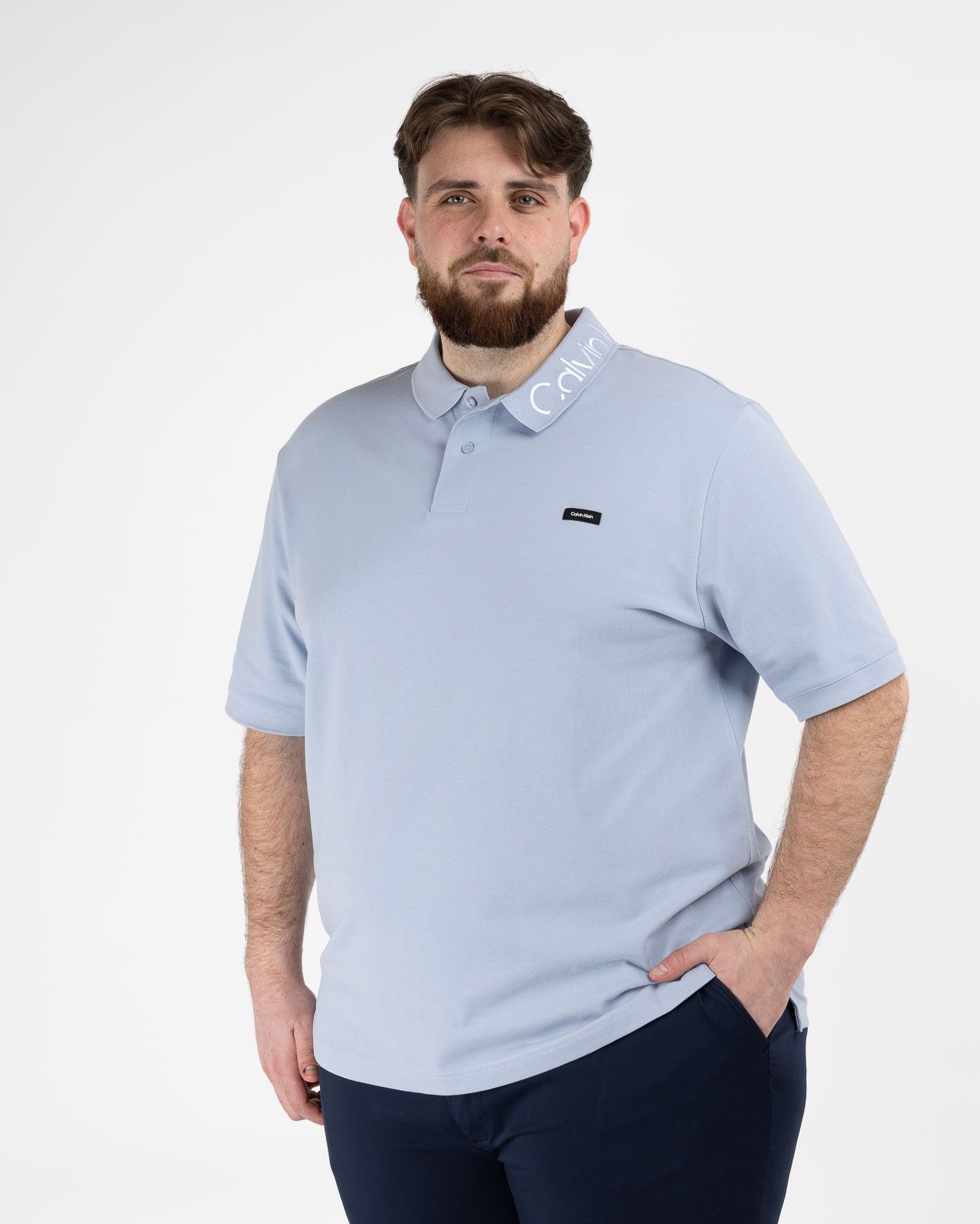 Polo jacquard grande taille bleu clair