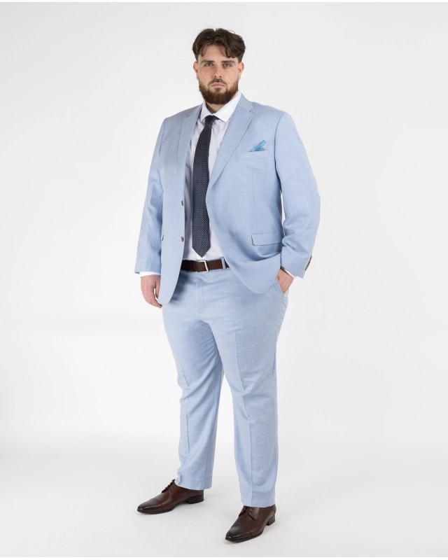 Pantalon de costume effet lin grande taille bleu ciel