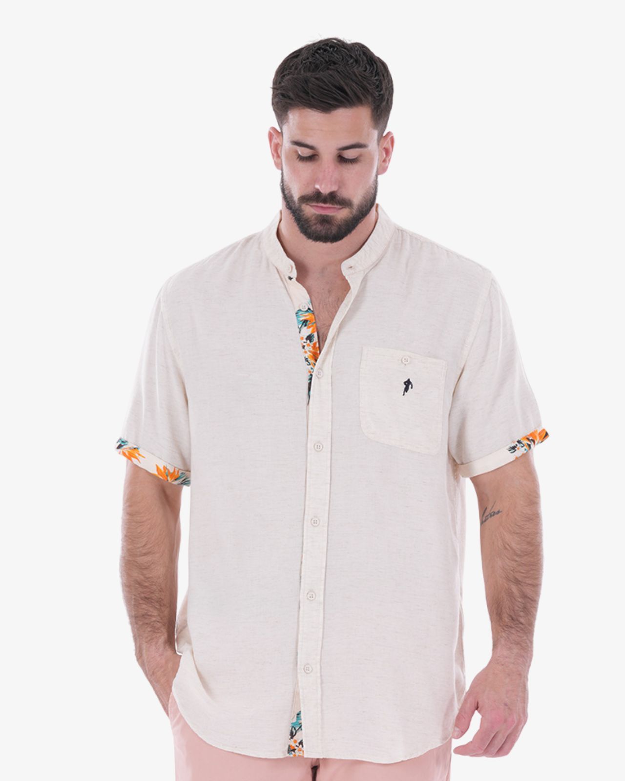 Chemisette col mao en lin grande taille beige