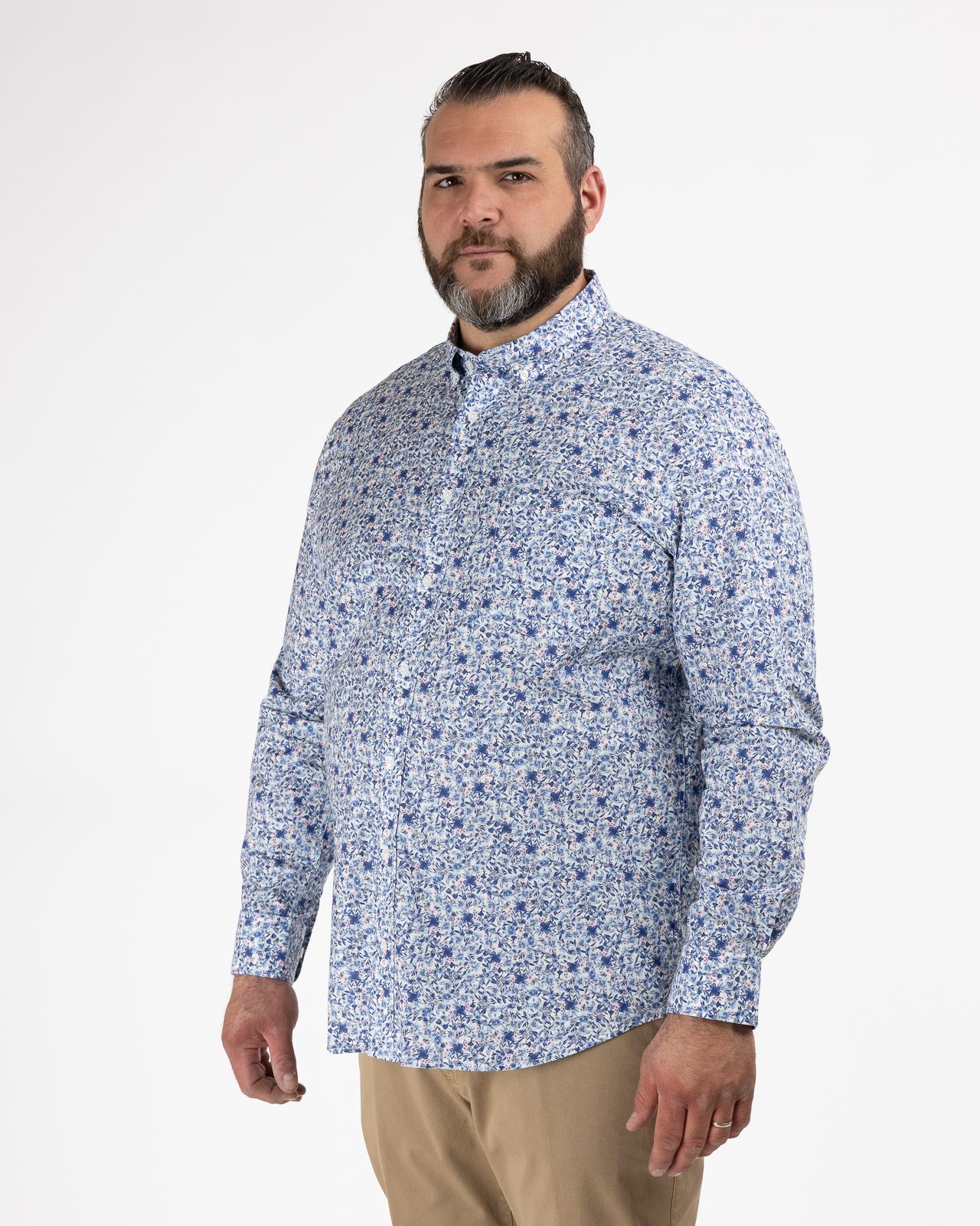 Chemise à fleurs grande taille bleu ciel