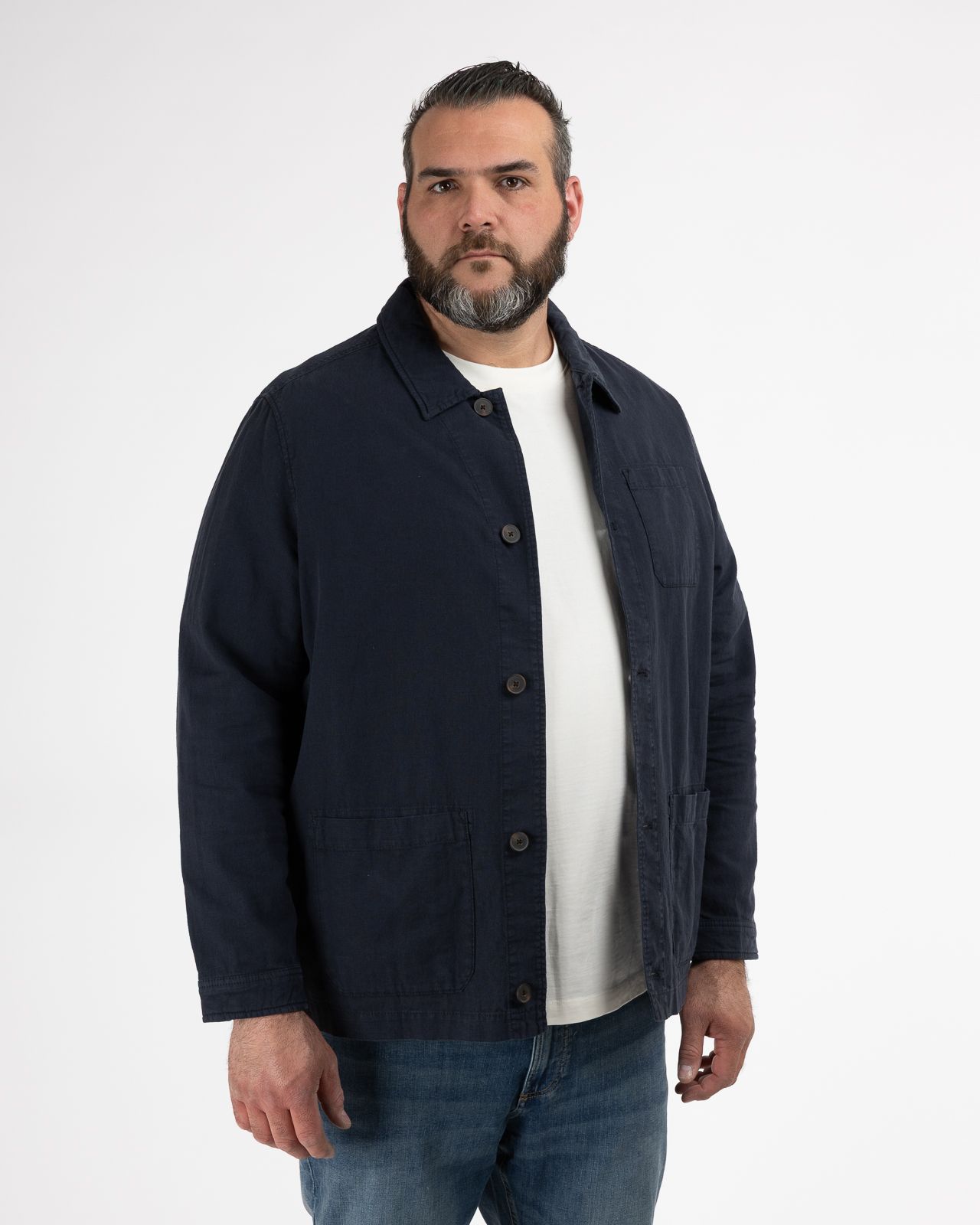 Surchemise en coton lin grande taille bleu marine