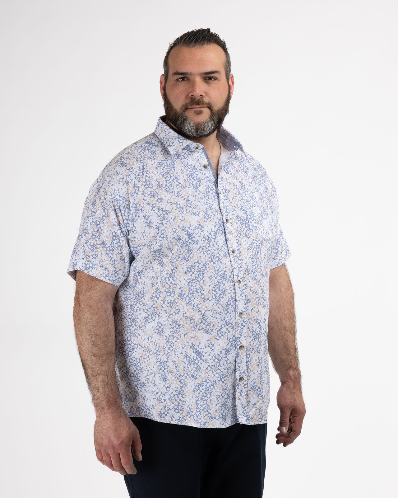 Chemisette fantaisie grande taille bleu indigo facile à repasser