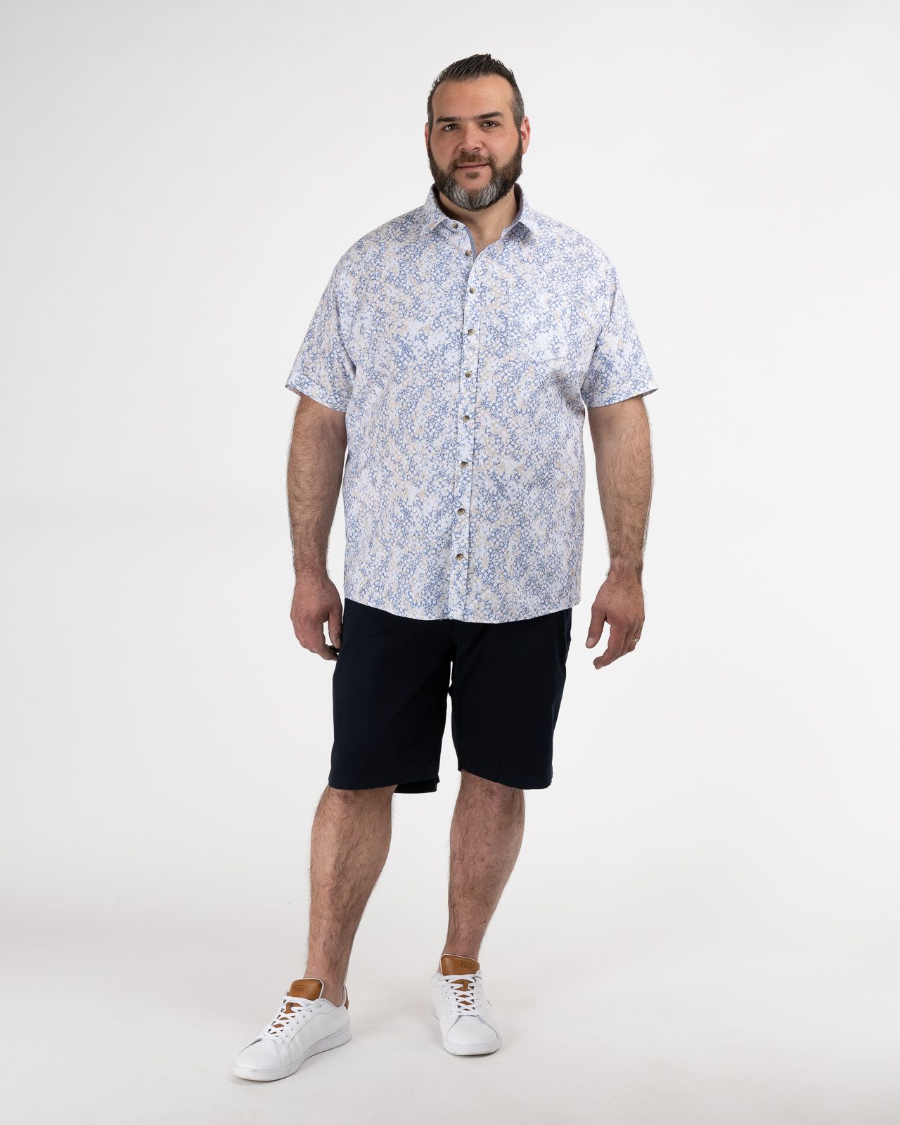 Chemisette fantaisie grande taille bleu indigo facile à repasser