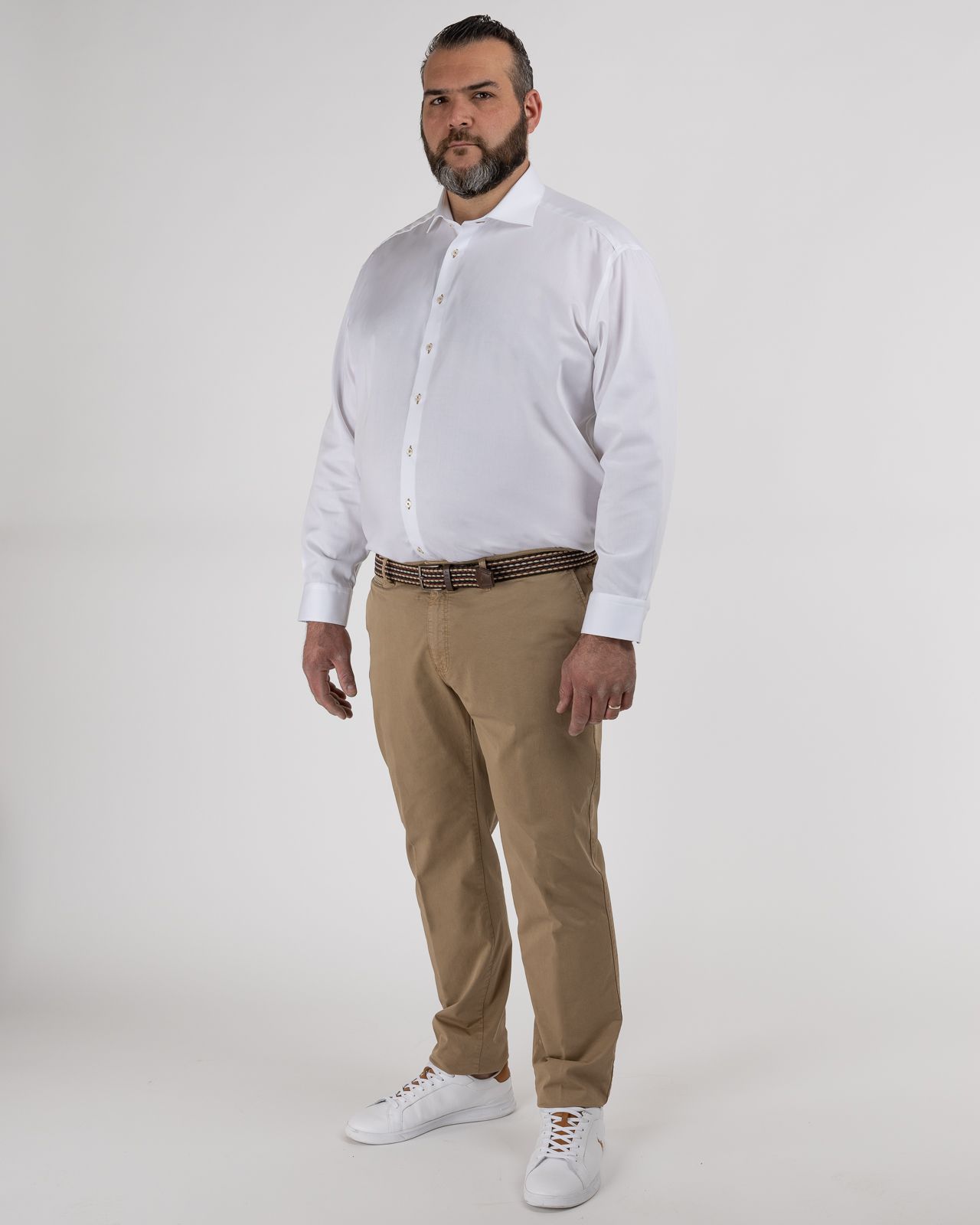 Pantalon chino en twill avec ceinture grande taille beige
