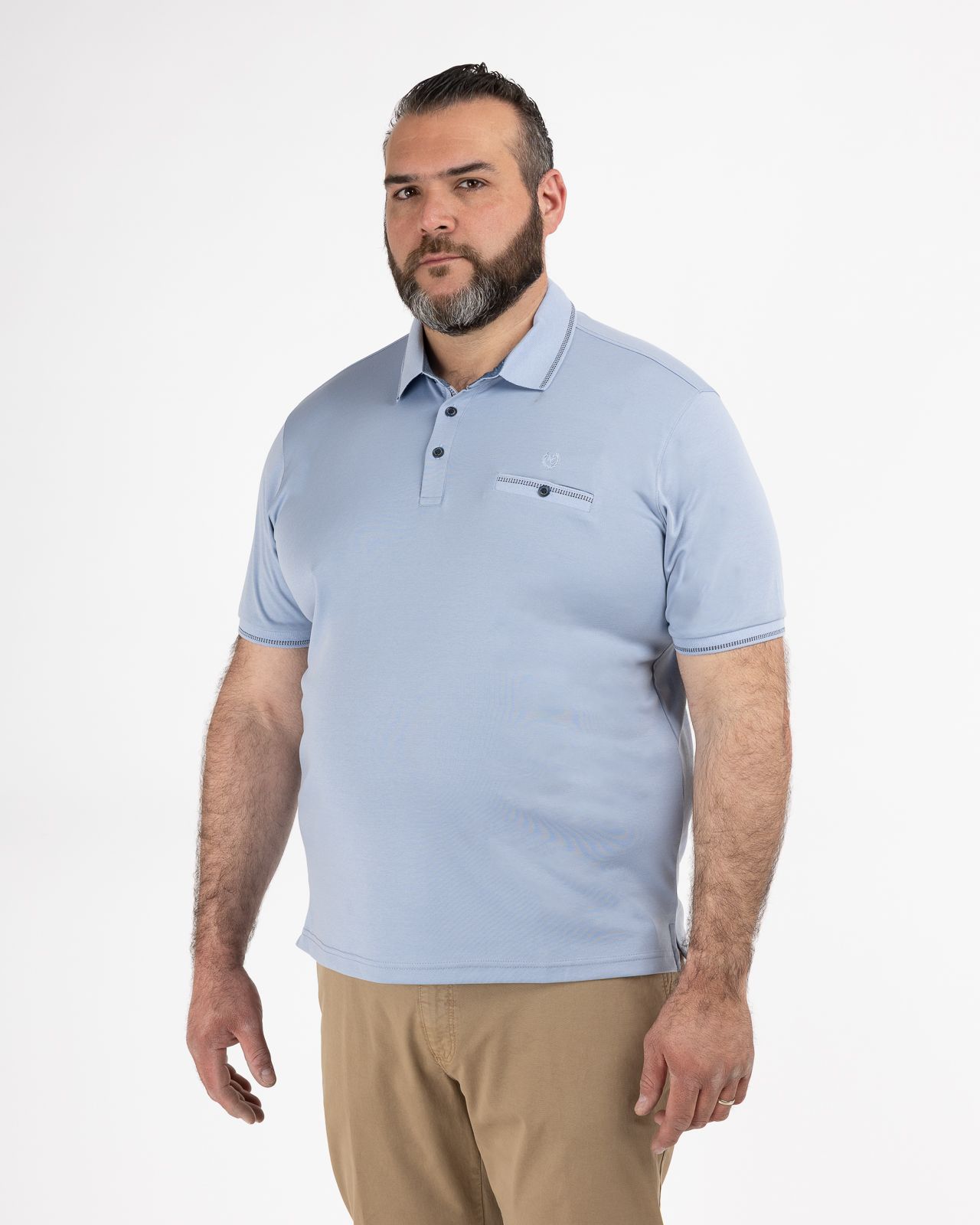 Polo piqué interlock grande taille bleu ciel