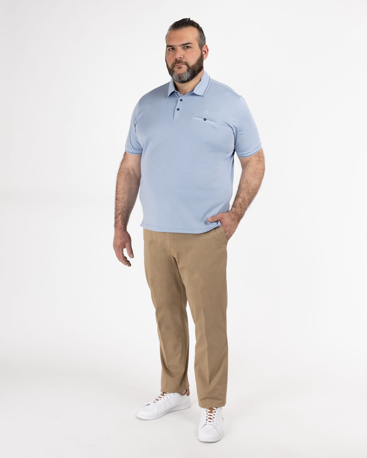 Polo piqué interlock grande taille bleu ciel
