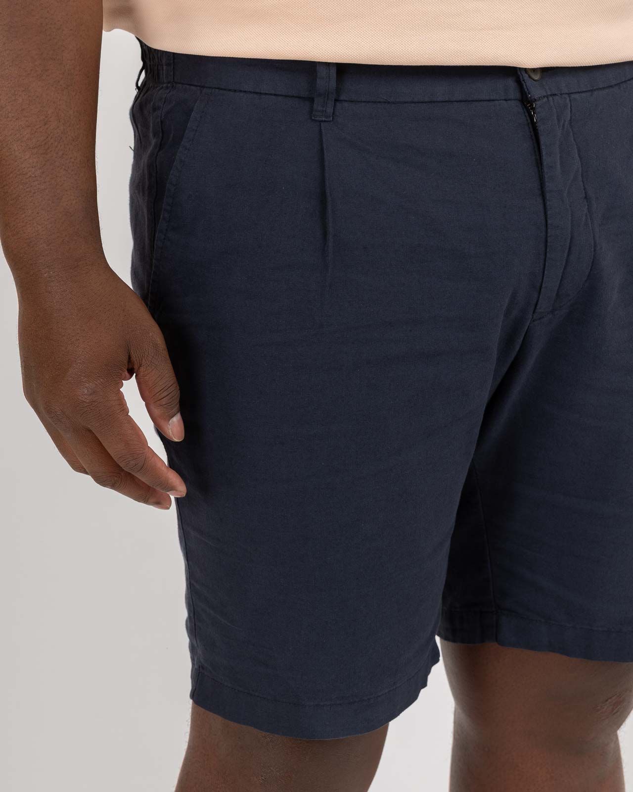 Short en coton lin grande taille bleu marine