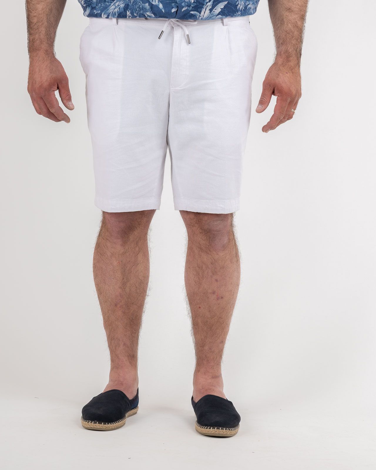 Short chino en coton et lin grande taille blanc