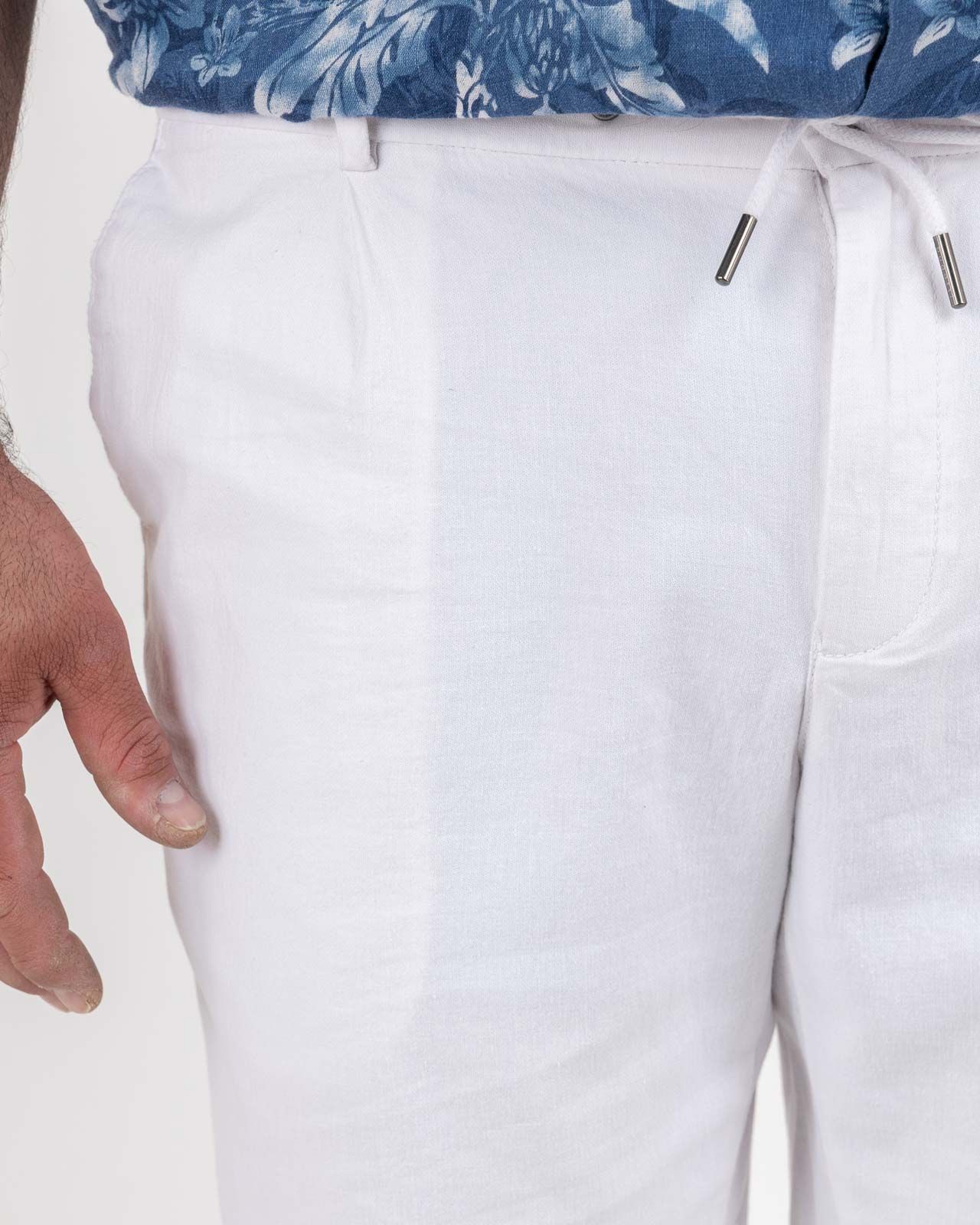Short chino en coton et lin grande taille blanc