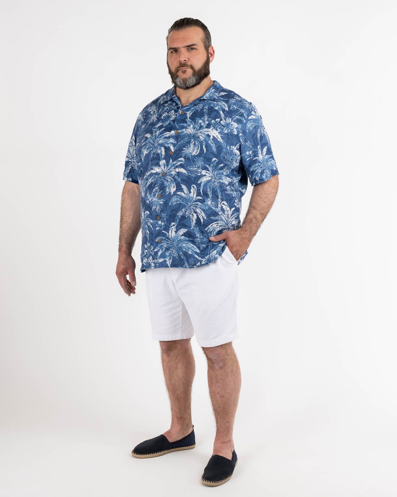 Short chino en coton et lin grande taille blanc