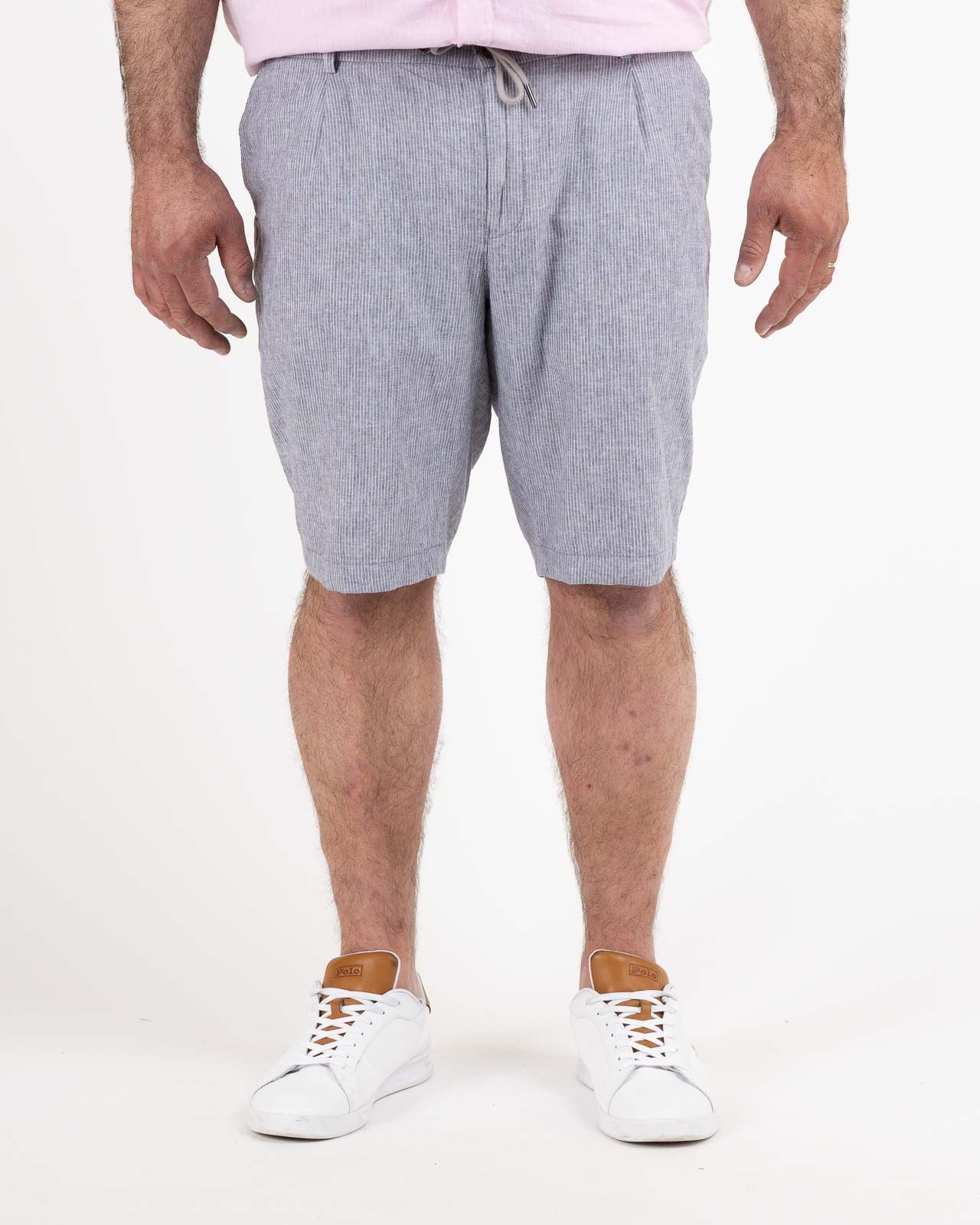 Short chino chambray rayé grande taille bleu