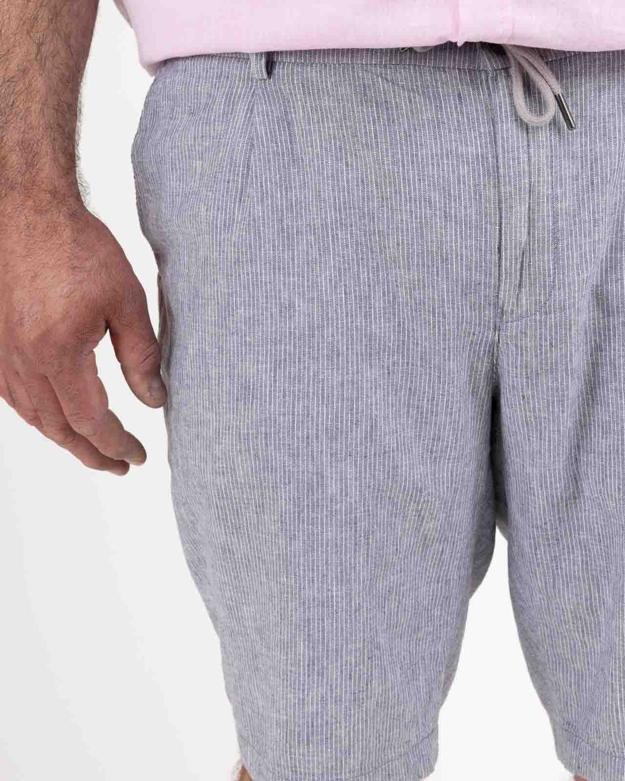 Short chino chambray rayé grande taille bleu