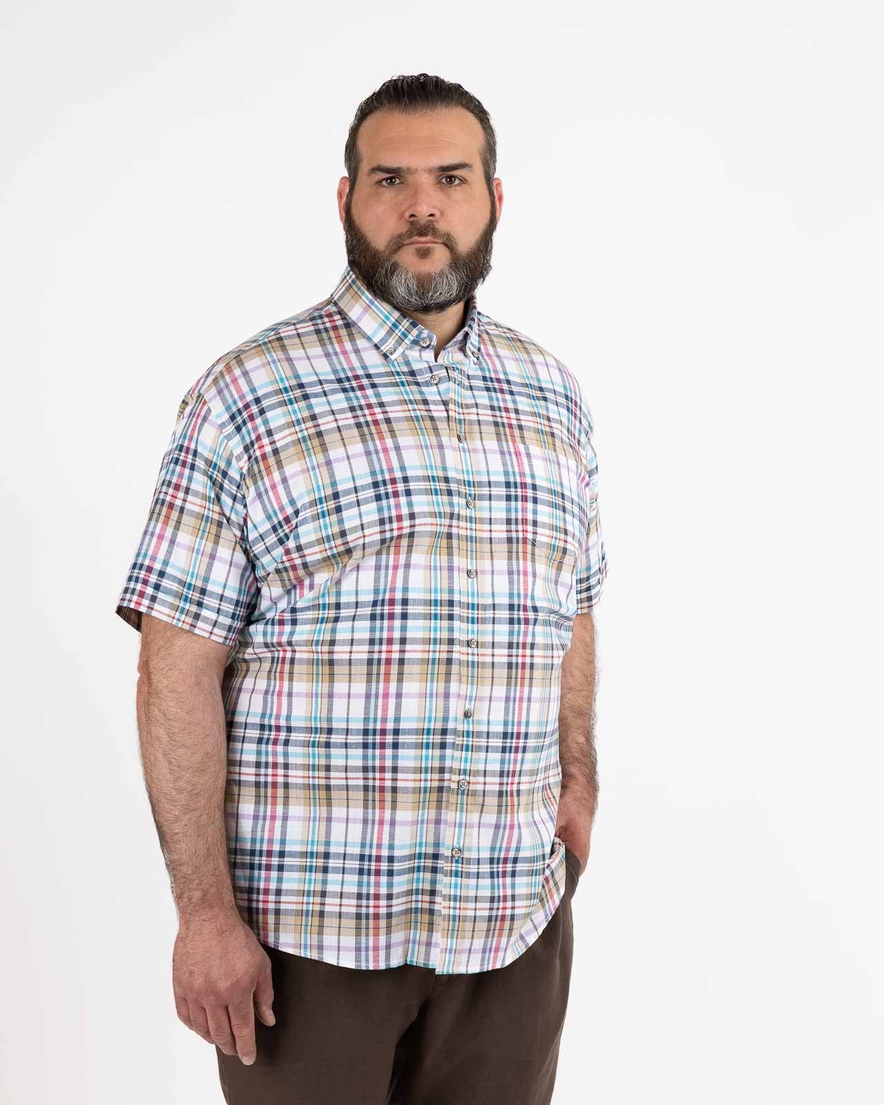 Chemisette à carreaux grande taille bleu turquoise facile à repasser