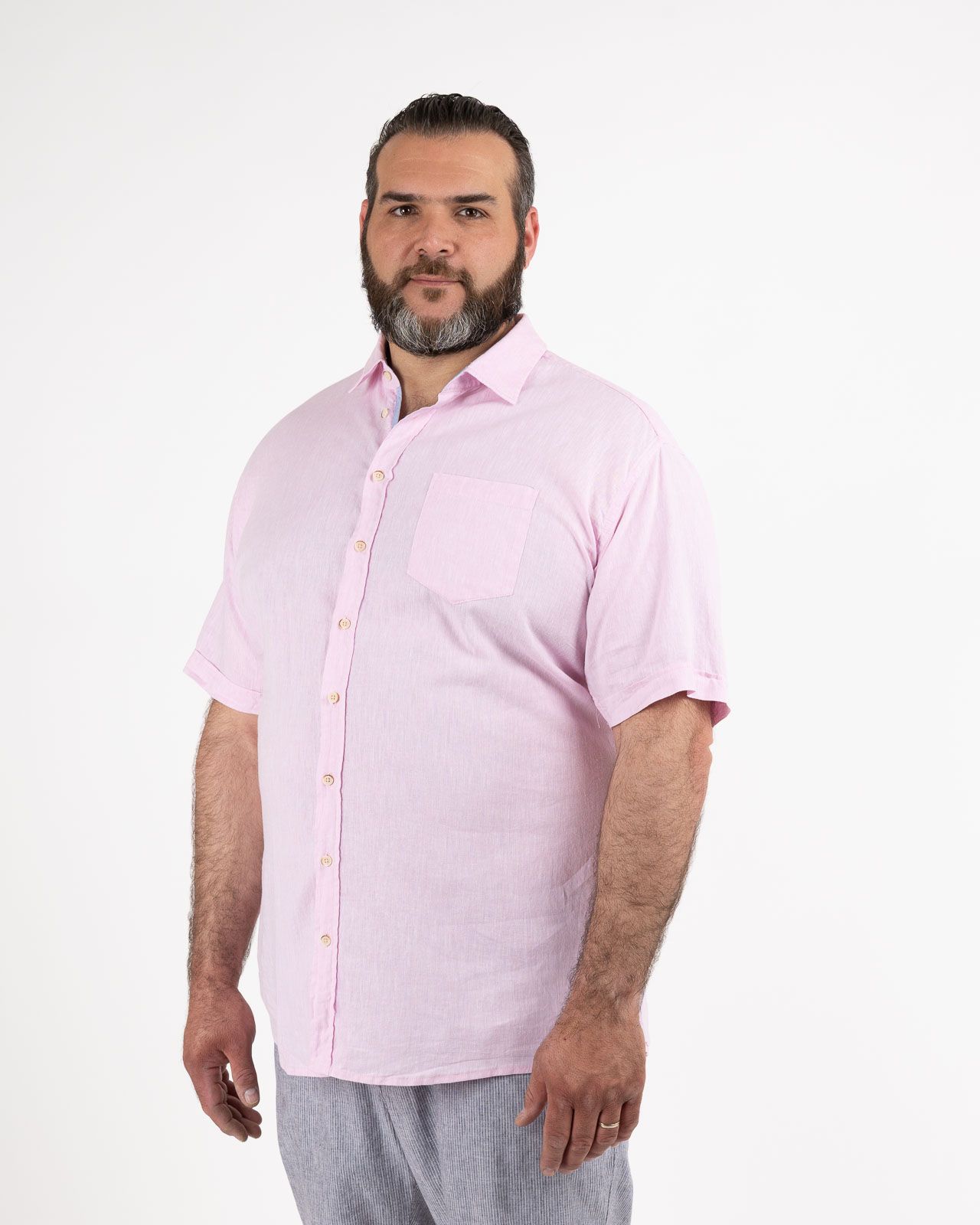 Chemisette en coton lin grande taille rose facile à repasser