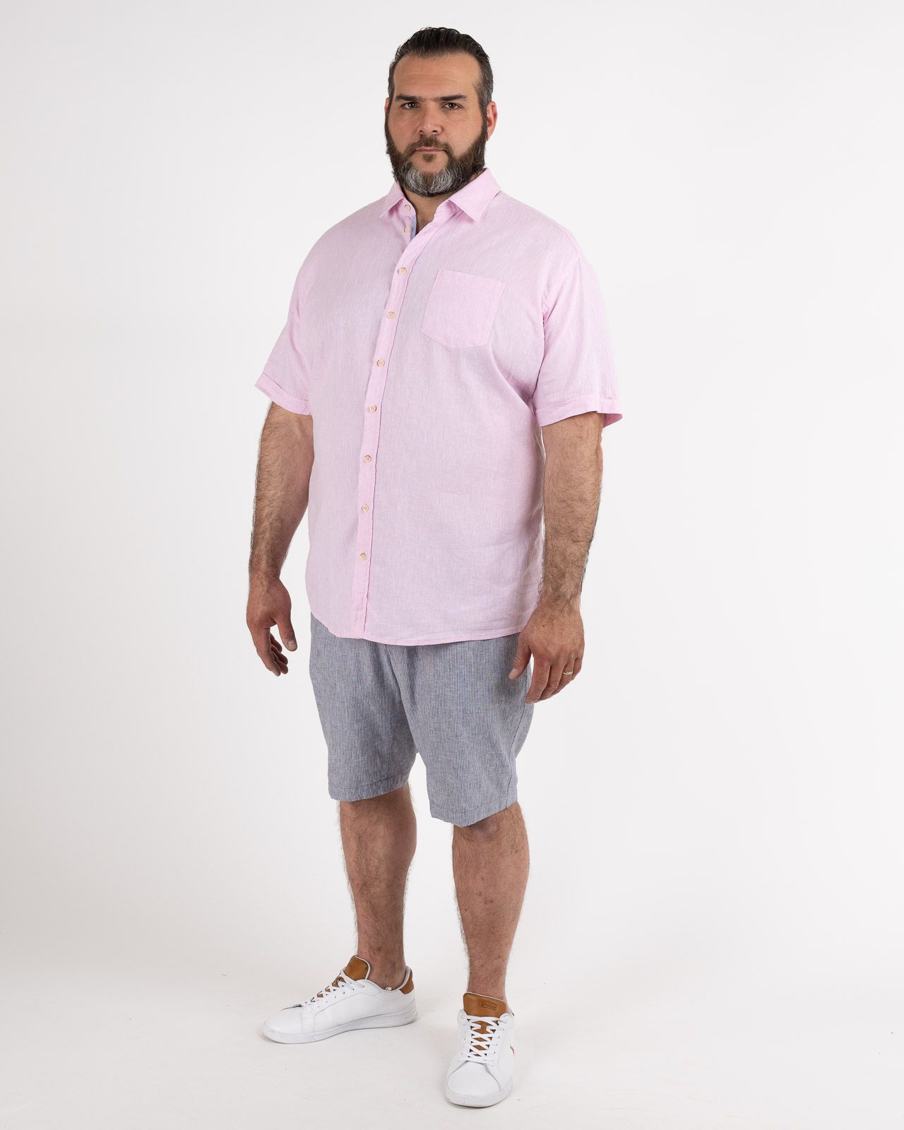 Chemisette en coton lin grande taille rose facile à repasser