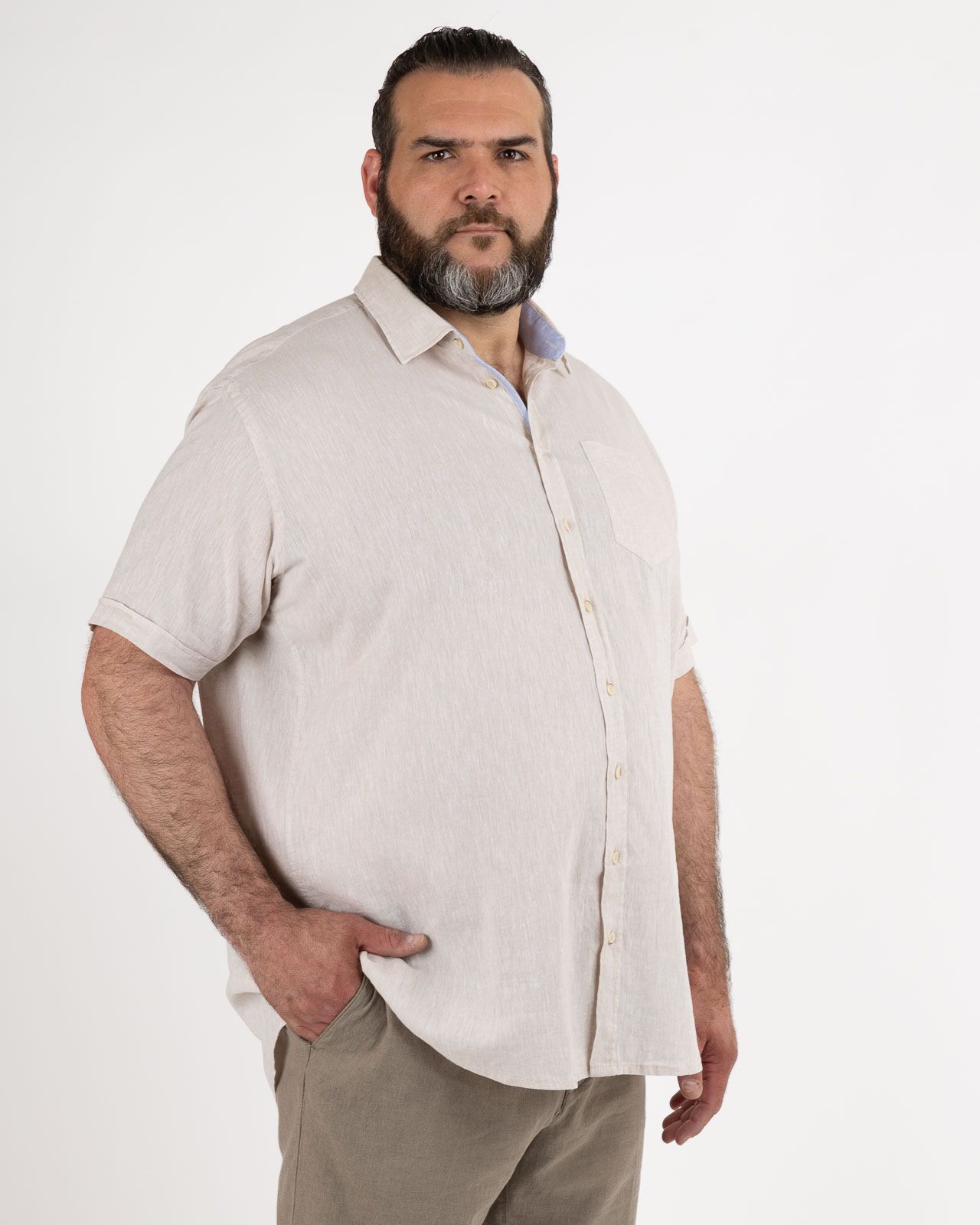 Chemisette en coton lin grande taille beige facile à repasser