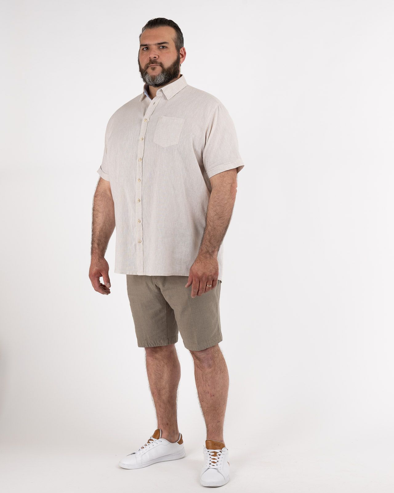 Chemisette en coton lin grande taille beige facile à repasser