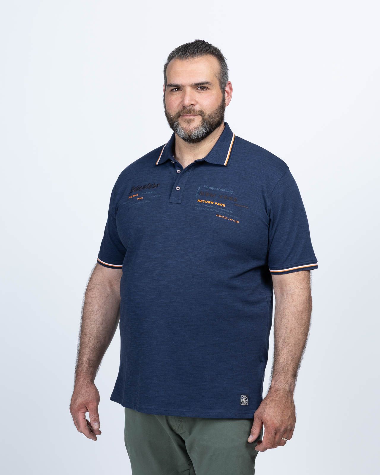 Polo piqué chiné grande taille bleu marine