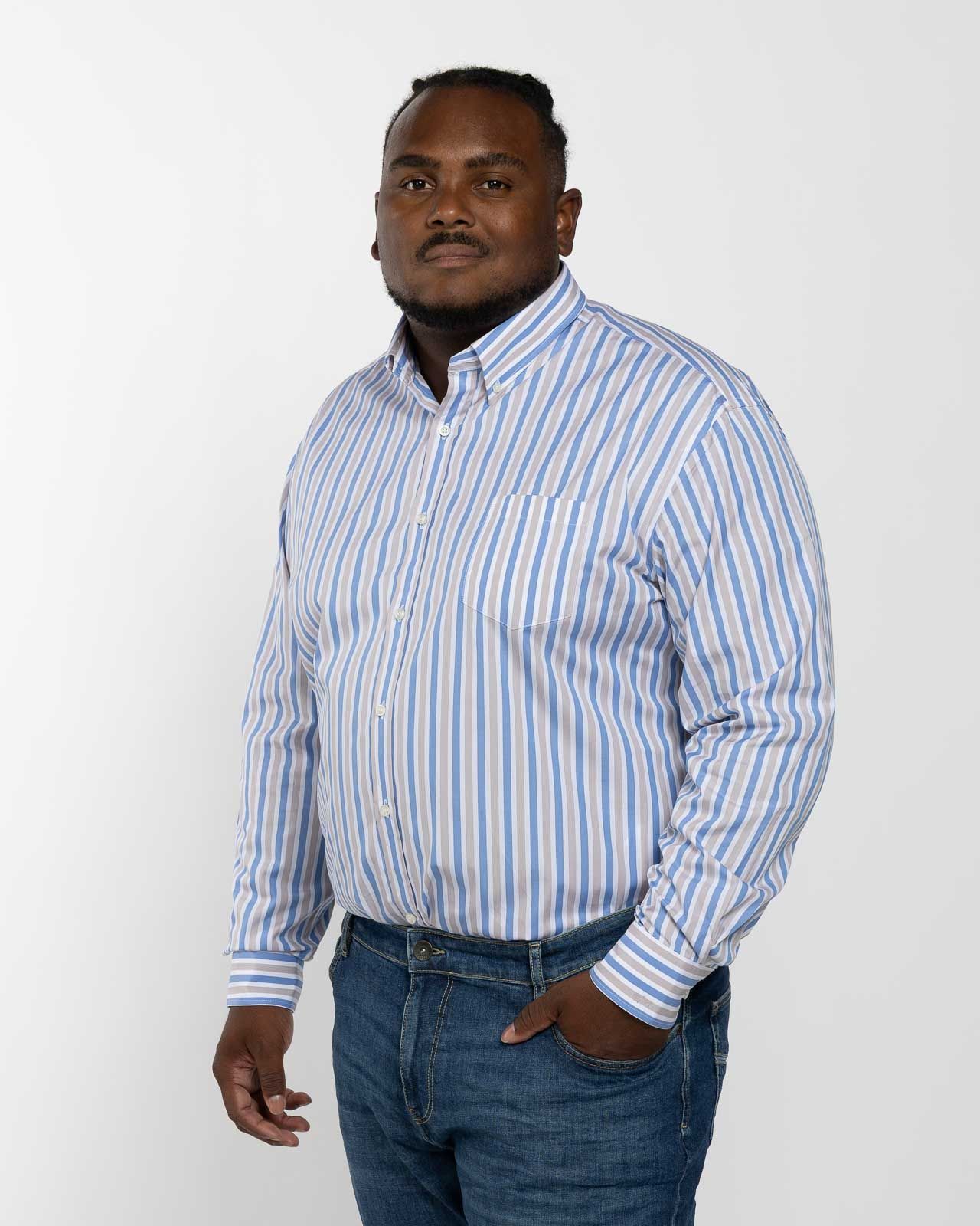 Chemise popeline à rayures grande taille beige