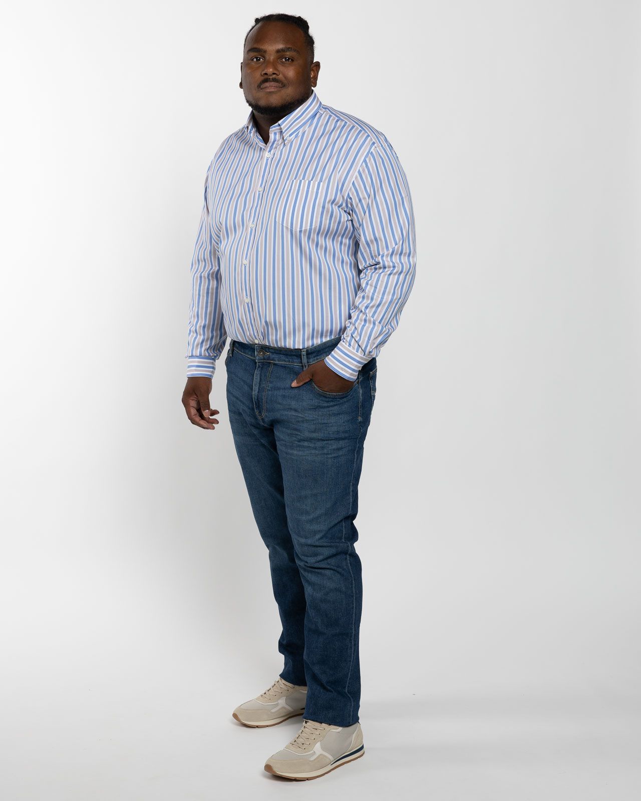 Chemise popeline à rayures grande taille beige