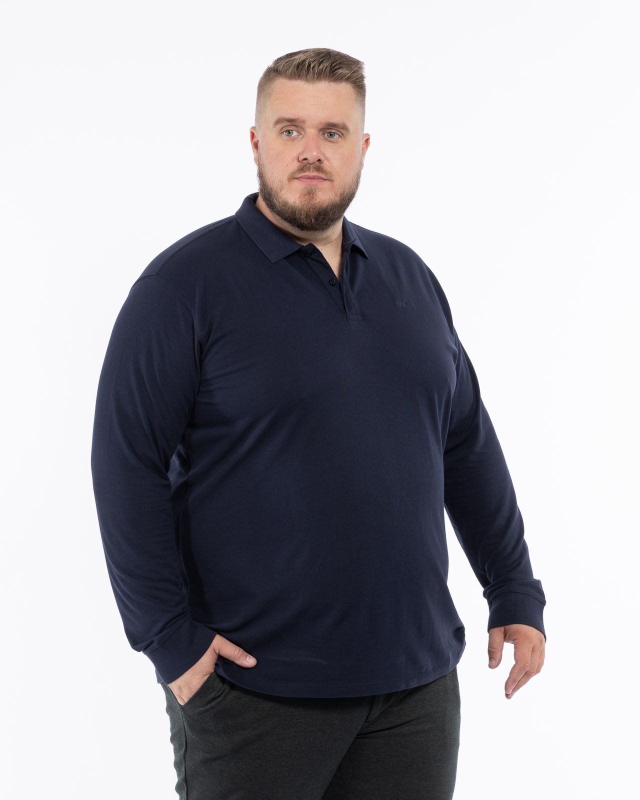 Polo manches longues grande taille bleu marine