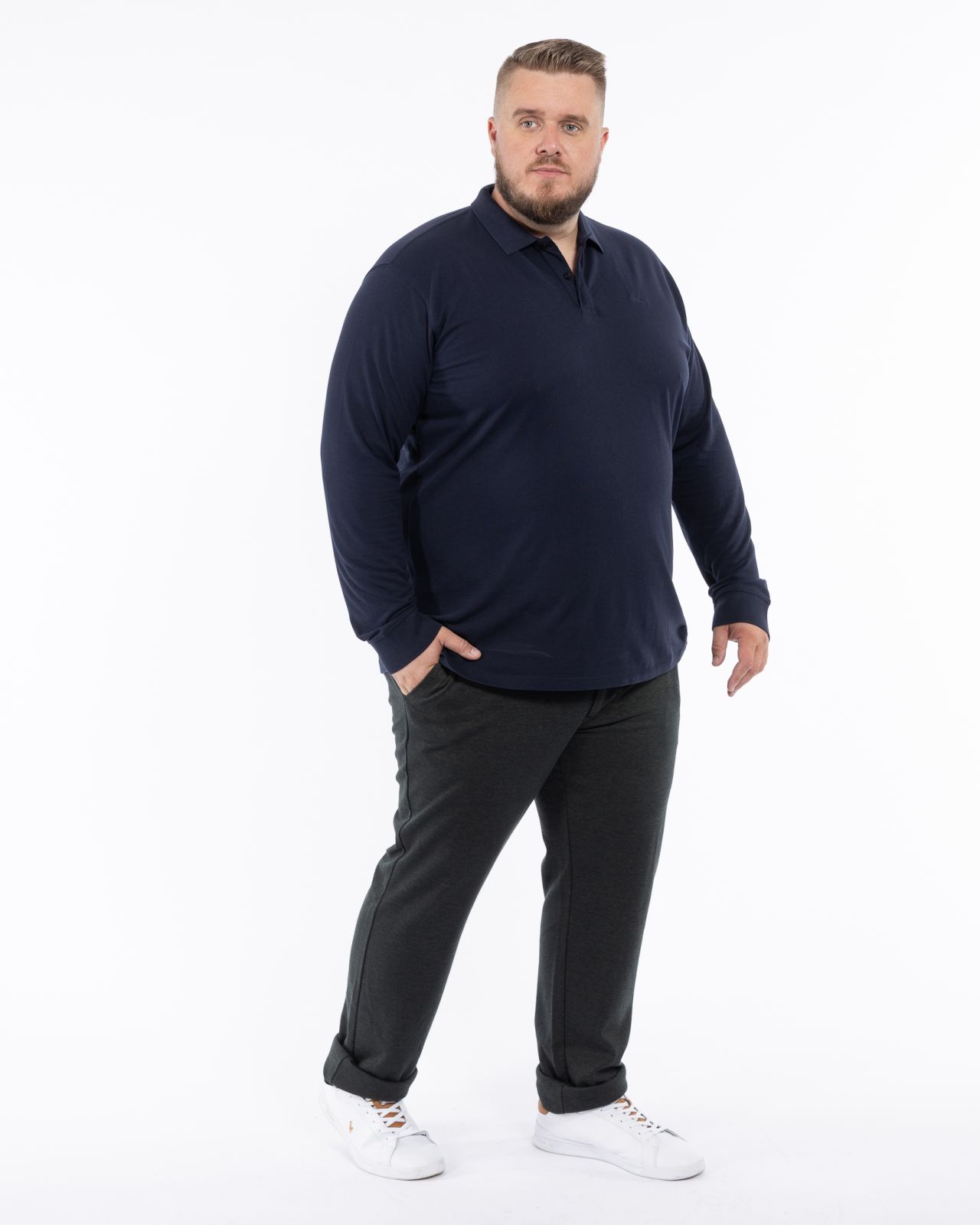 Polo manches longues grande taille bleu marine