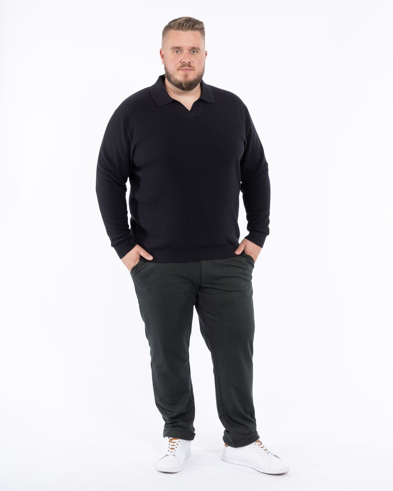 Pull col polo grande taille noir