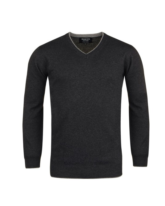 Pull col V cachemire anthracite pour Homme Grand : manches extra-longues