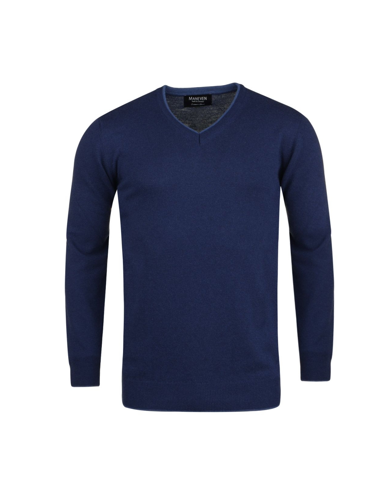 Pull col V cachemire bleu ciel pour Homme Grand : manches extra-longues