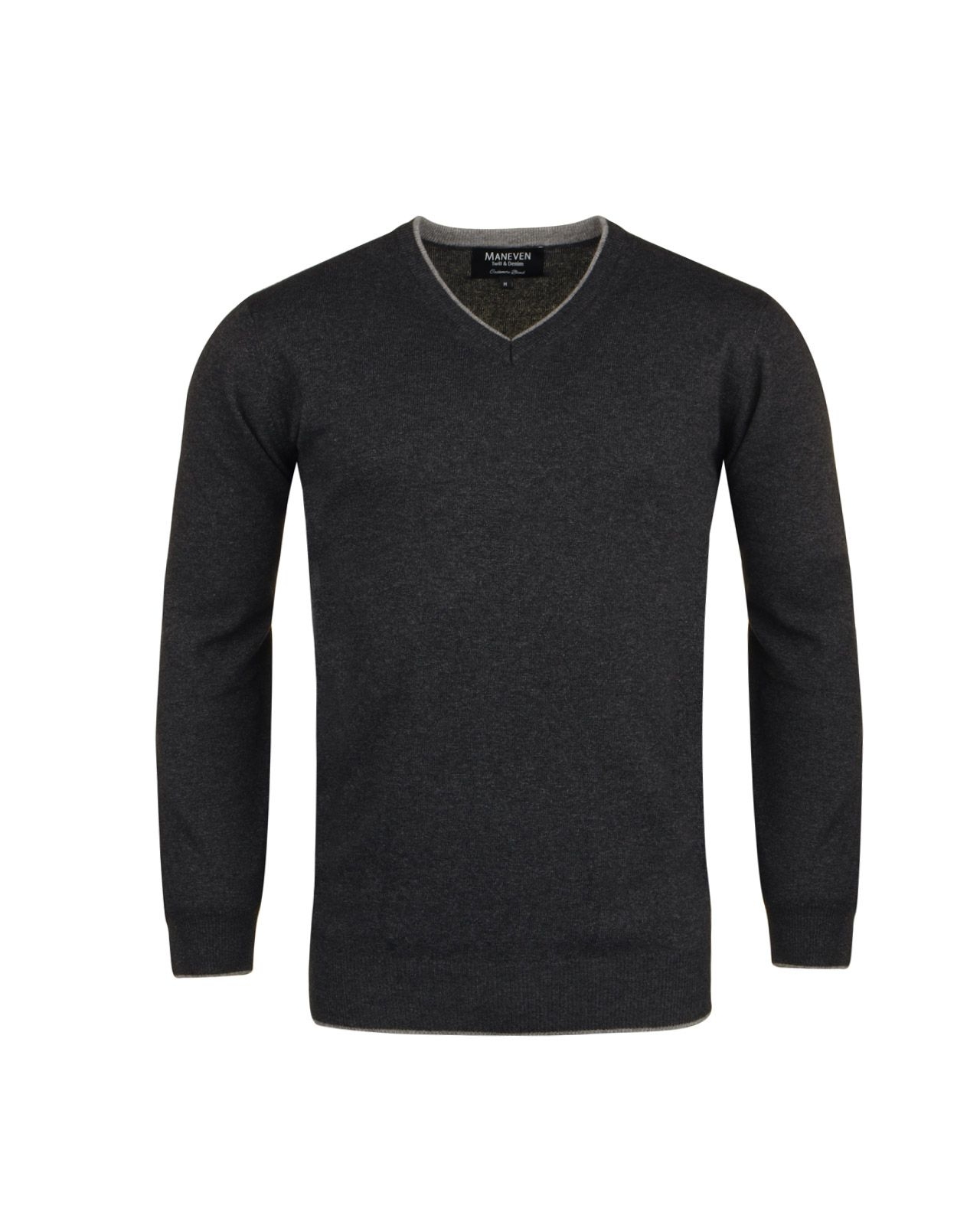 Pull col V cachemire anthracite big and tall : grande taille du XL au 4XL