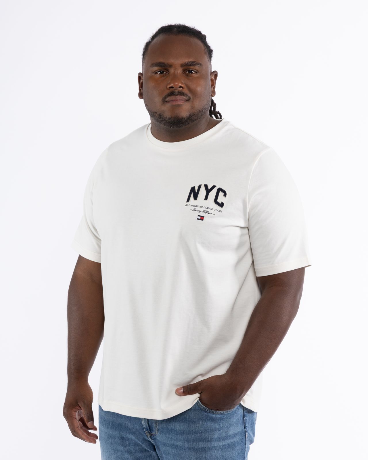 T-shirt col rond grande taille blanc cassé