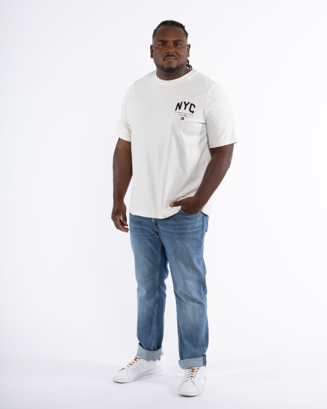 T-shirt col rond grande taille blanc cassé
