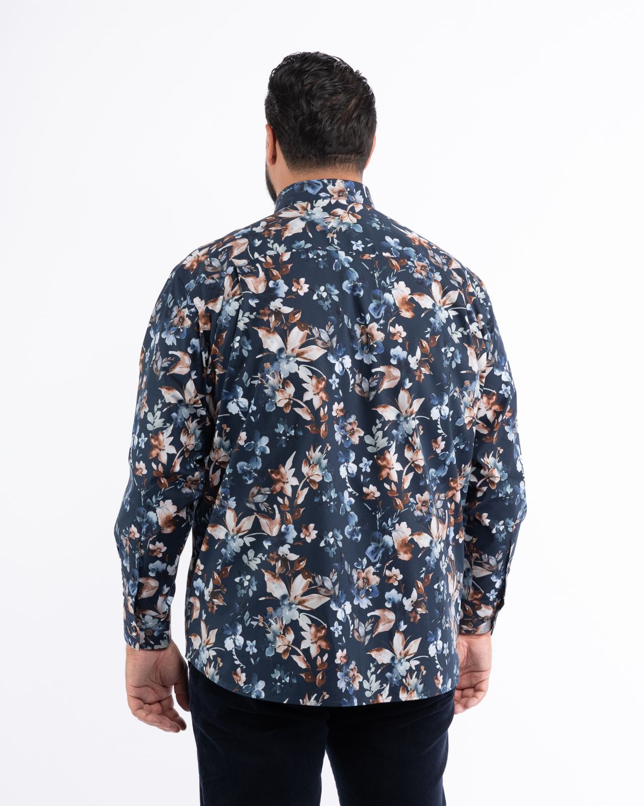 Chemise à fleurs facile à repasser grande taille bleu marine